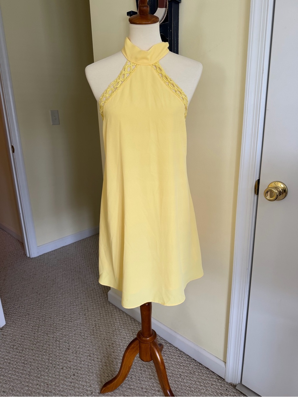 Lulu's Pale Yellow Strapless Halter Swing Dress